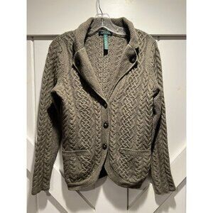 Lauren Ralph Lauren M Wool Angora Sweater Cardigan Cable Knit Green Blazer